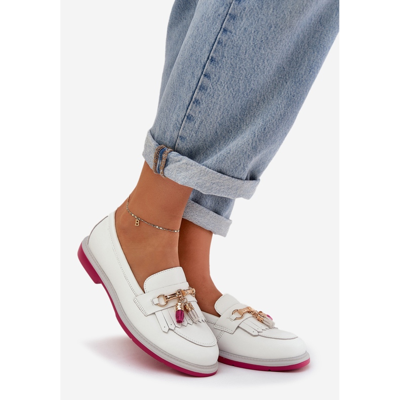 S.Barski Läder elegant plattklackade loafers S. Barski LR51-768 White vit 1