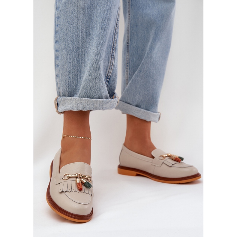 S.Barski Läder elegant plattklackade loafers S. Barski LR51-768 Beige 2