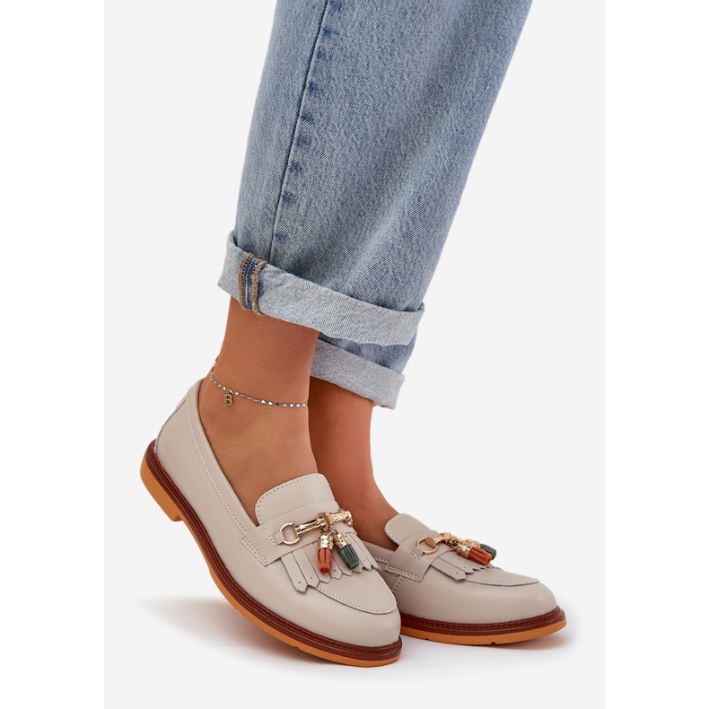 S.Barski Läder elegant plattklackade loafers S. Barski LR51-768 Beige 1