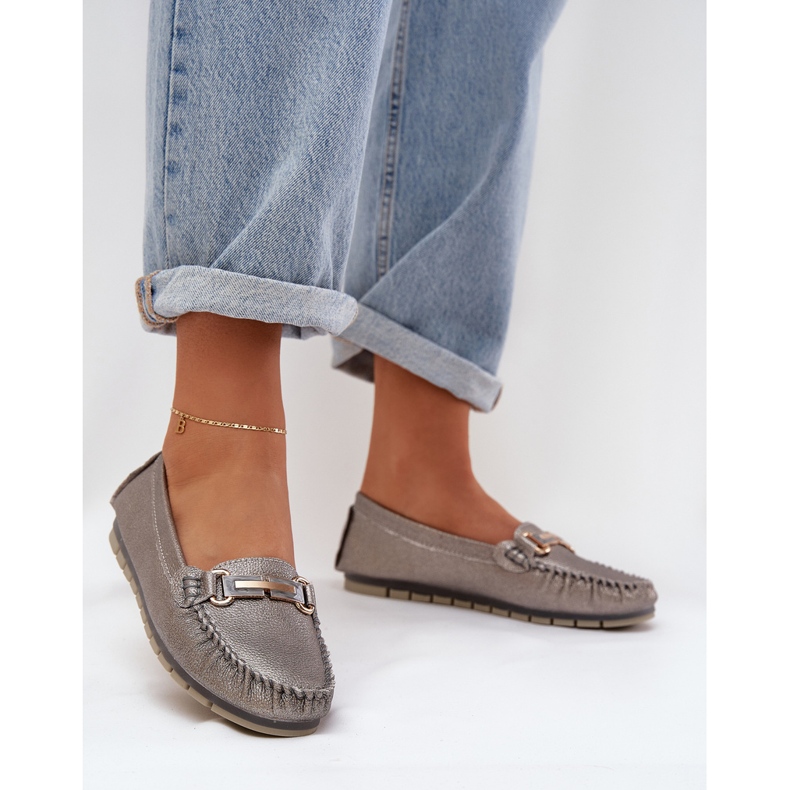 S.Barski Glitter Flat Loafers tillverkade av naturläder D&amp;A LR51-546 Silver silver- 2