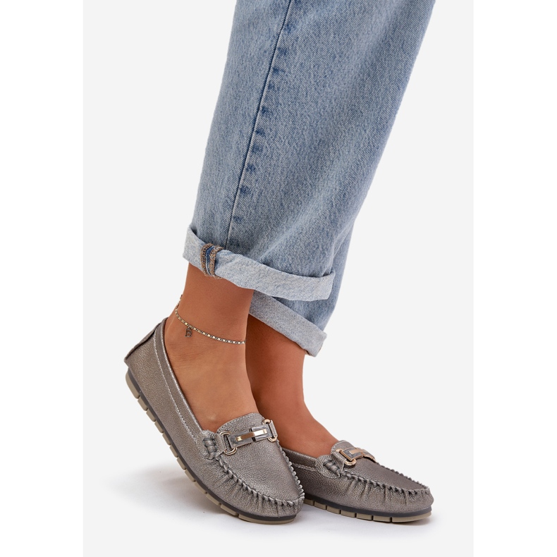 S.Barski Glitter Flat Loafers tillverkade av naturläder D&amp;A LR51-546 Silver silver- 1