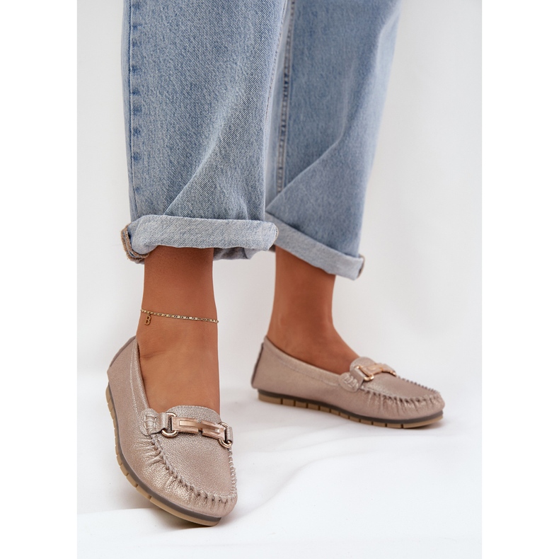 S.Barski Glitter Flat Loafers gjorda av D&amp;A LR51-546 Natural Leather gyllene 2