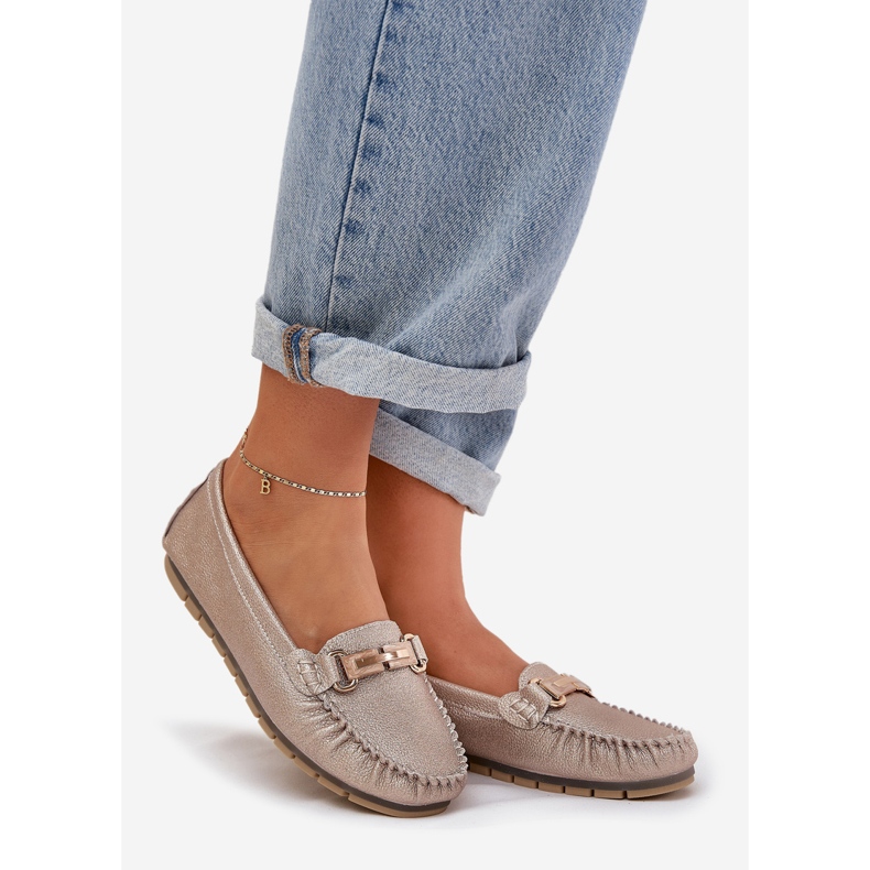 S.Barski Glitter Flat Loafers gjorda av D&amp;A LR51-546 Natural Leather gyllene 1