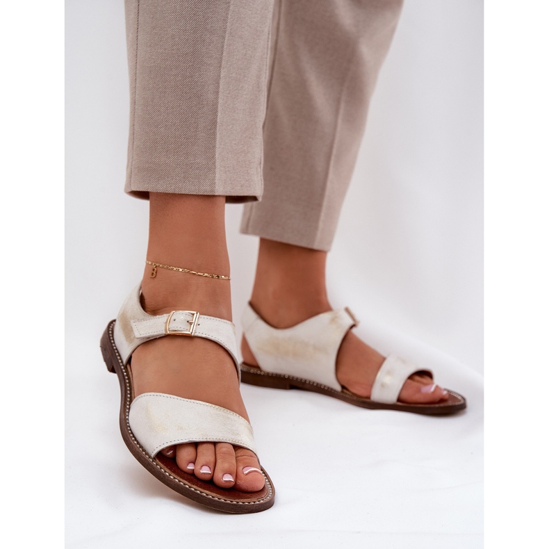 Läder Flat Women's Sandals Zazoo 3014 Zloty torkade gyllene 2