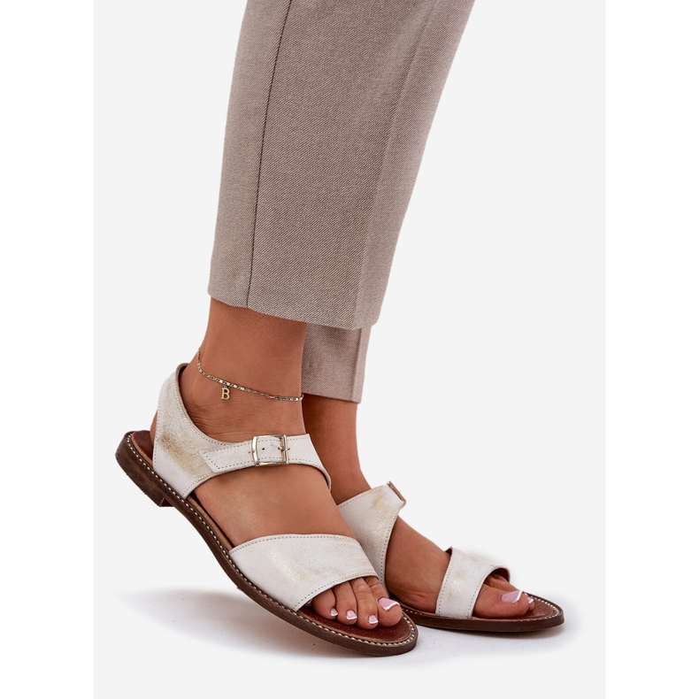 Läder Flat Women's Sandals Zazoo 3014 Zloty torkade gyllene 1