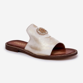 Elegant läderkvinnors flip flops med en zazoo 3008 zloty, torkad gyllene 4
