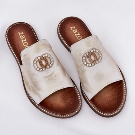 Elegant läderkvinnors flip flops med en zazoo 3008 zloty, torkad gyllene 7