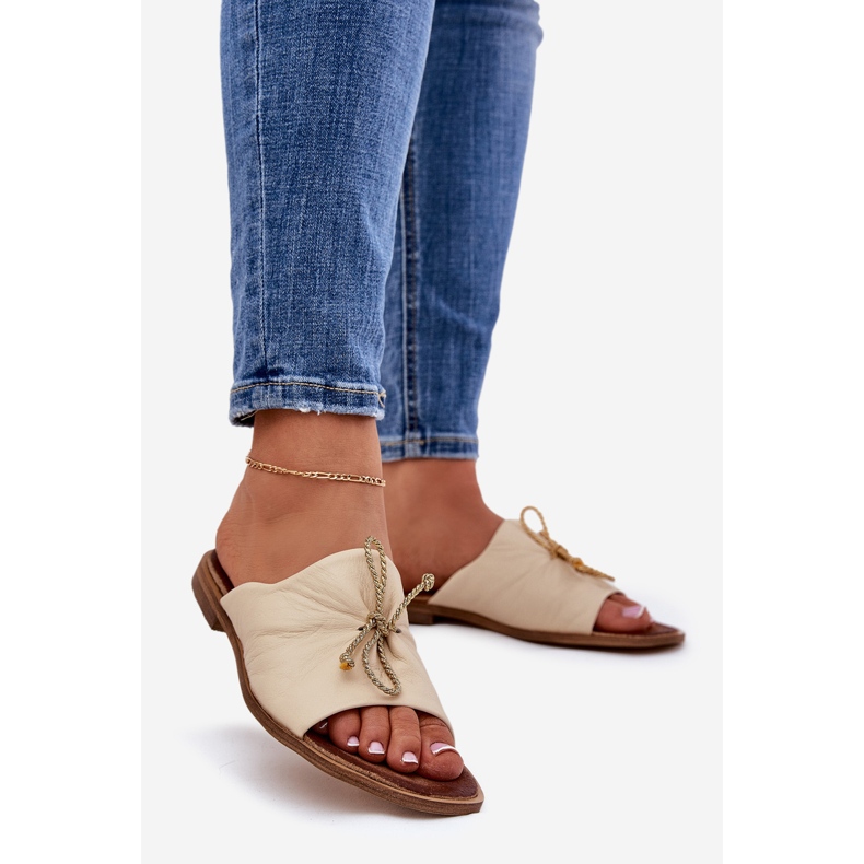 Zazoo 2659 kvinnors läderslipper beige 1