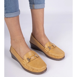 Jółne kvinnors loafers på kilar med Eco -Leather gul 2