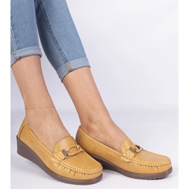 Jółne kvinnors loafers på kilar med Eco -Leather gul 3