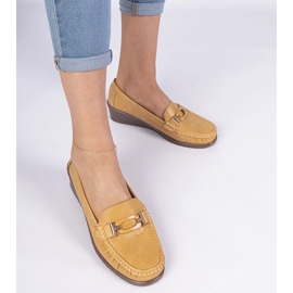 Jółne kvinnors loafers på kilar med Eco -Leather gul 4