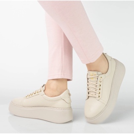Kvinnors lädersneakers på Pollonus Beige 5-1722-002 plattform 1