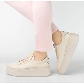 Kvinnors lädersneakers på Pollonus Beige 5-1722-002 plattform 2