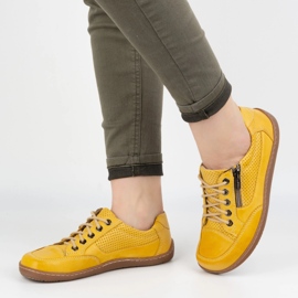 Barfota kvinnor minimalistiska läder sneakers olivier 770 perforerad gul 5