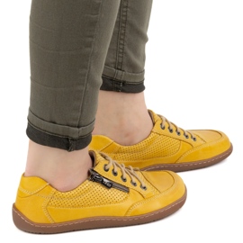Barfota kvinnor minimalistiska läder sneakers olivier 770 perforerad gul 3