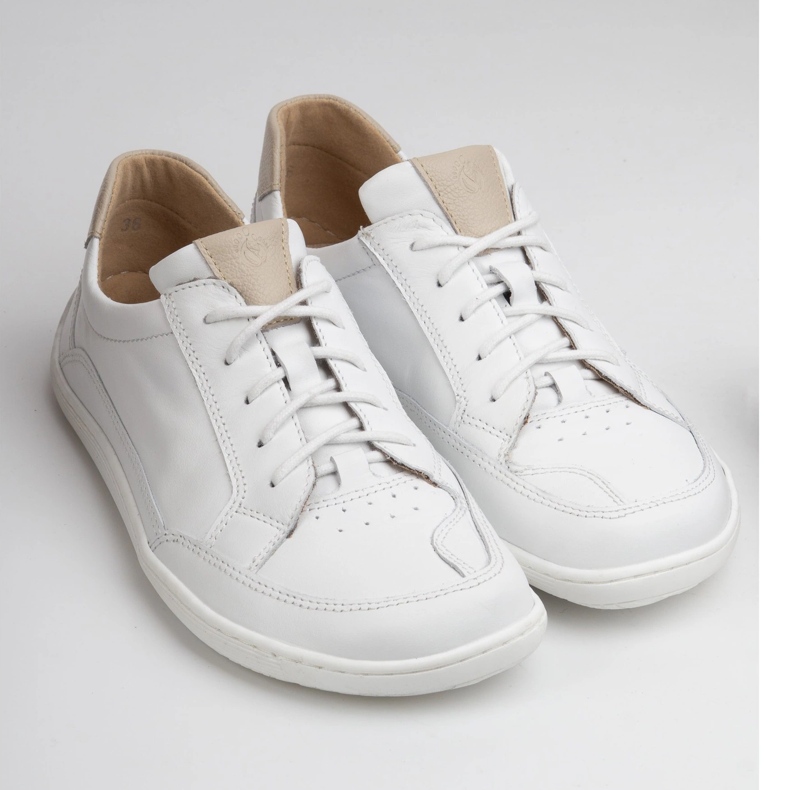 Kvinnors barfota minimalistiska lädersneakers Olivier 1282 White vit 1