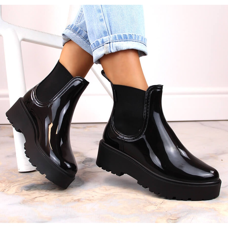 Big Star MM274395 lackade stövlar, Chelsea stövlar, vattentäta regnstövlar svart 2