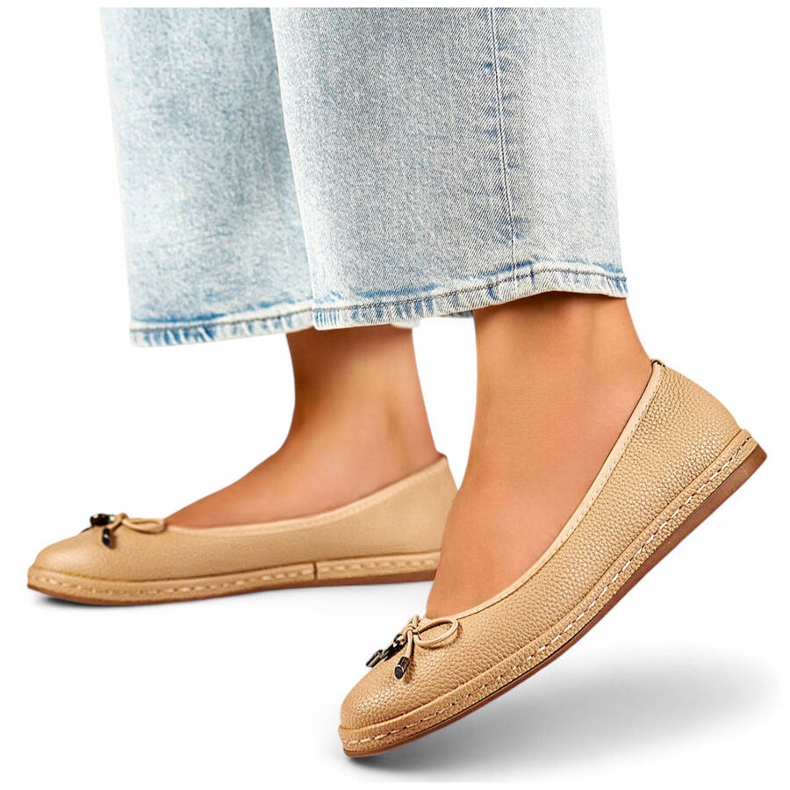Bekväm beige balettlägenhet för kvinnor med rosett GD-XR392A-BE 1