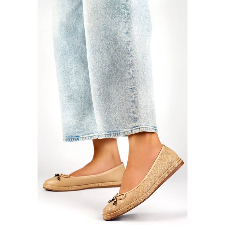 Bekväm beige balettlägenhet för kvinnor med rosett GD-XR392A-BE 2