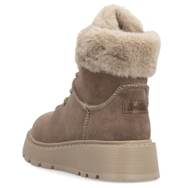 Kvinnors läderstövlar med päls på den bruna plattformen Rieker 70402-24 beige 8