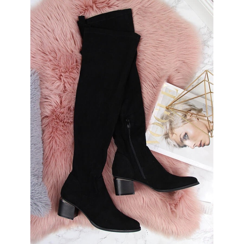 Svarta eVento-knästövlar i svart mocka för kvinnor 1