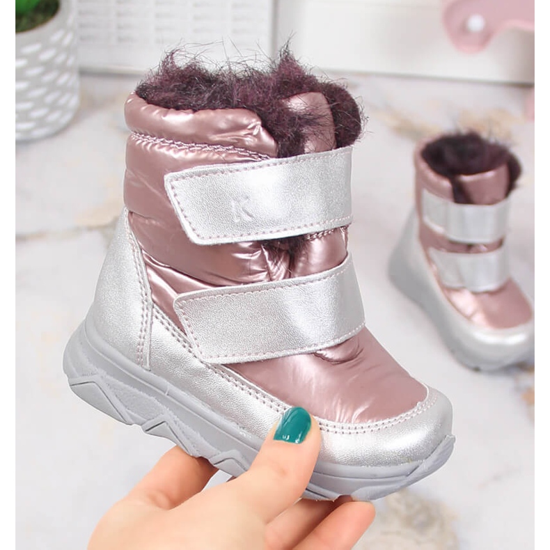 Vattentäta snöstövlar för tjejer med kardborremembran Kornecki 6895 rosa 2