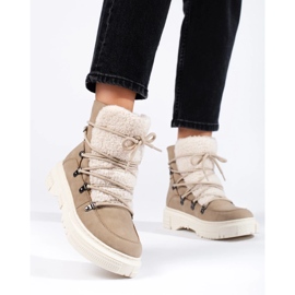 Beige snökängor för kvinnor med fårskinn 2