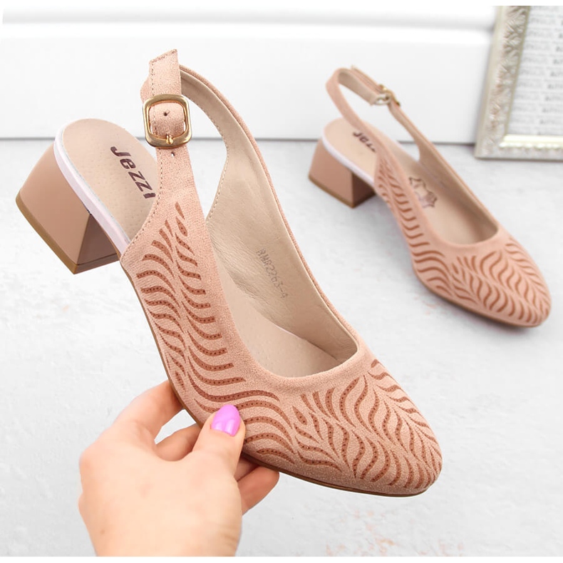 Lågklackade helklackade mockasandaler för kvinnor, rosa Jezzi RMR2263-4 2
