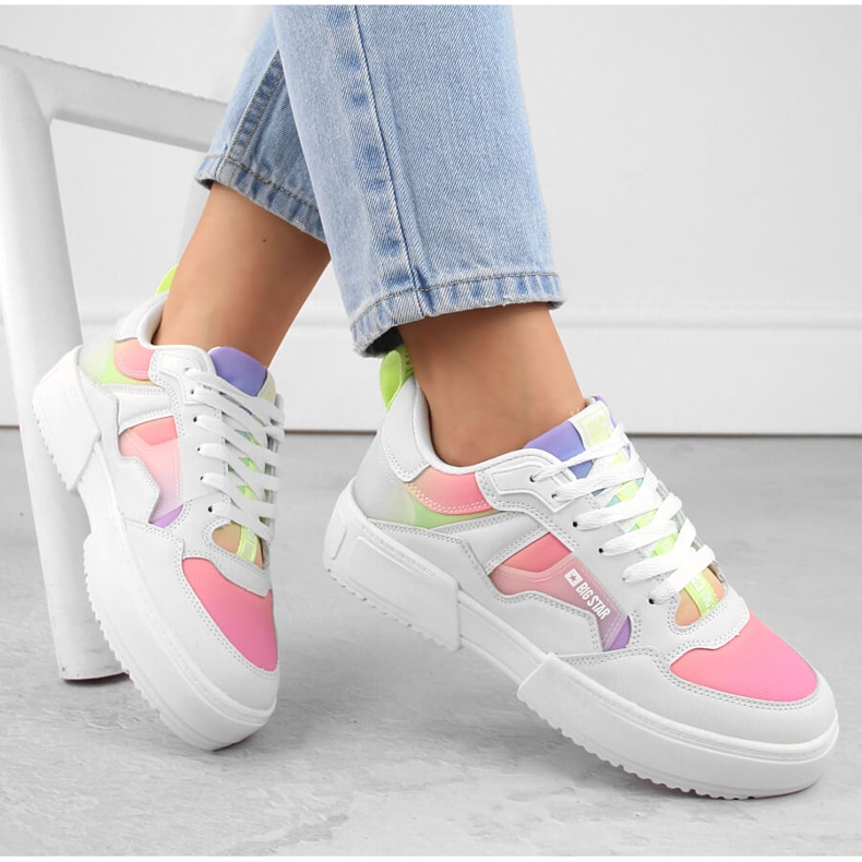 Flerfärgade plattformssportskor för kvinnor Big Star NN274359 vit 2
