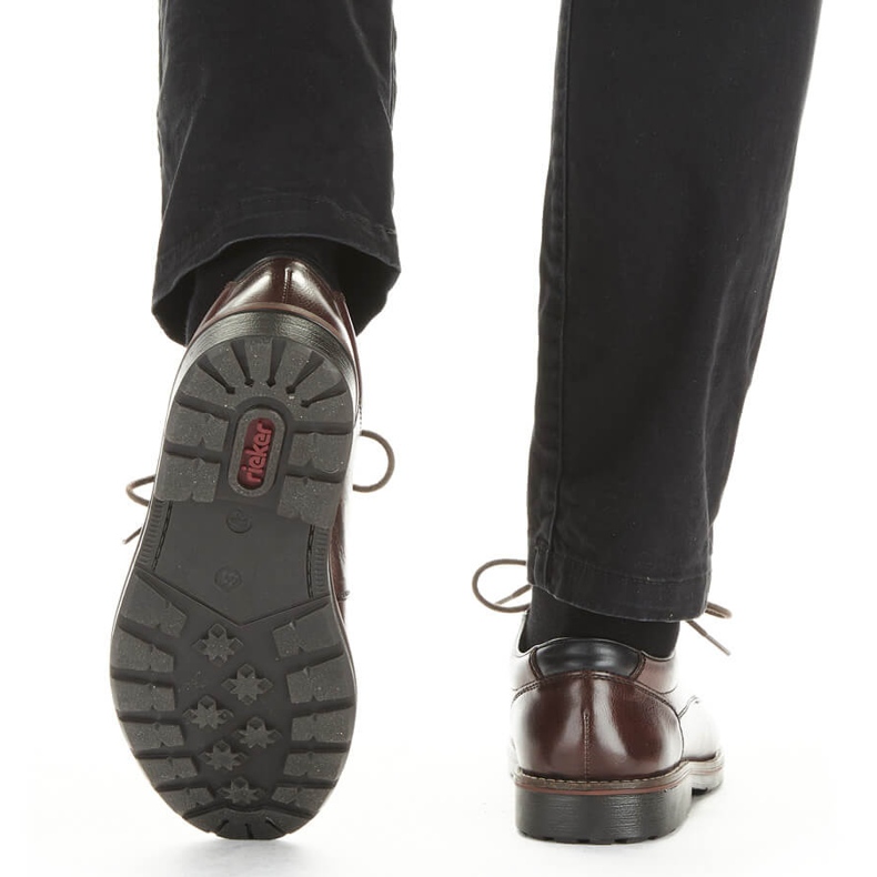 Bekväma herrskor i läder med elastiskt band, brun, Rieker 15320-25 2