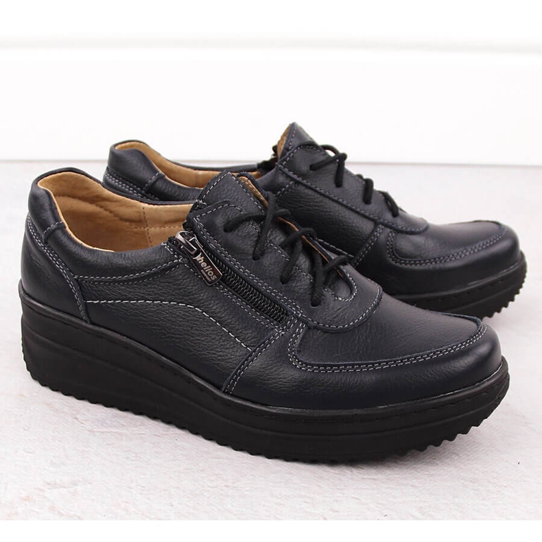 Bekväma damskor i läder, marinblå Helios 419 2