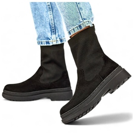 Ankelstövlar i mocka för kvinnor med ovandel i strumpan, svart HB-175B 1