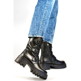 Höga motorcykelstövlar för kvinnor med spännen, svarta GD-FL2206B 1