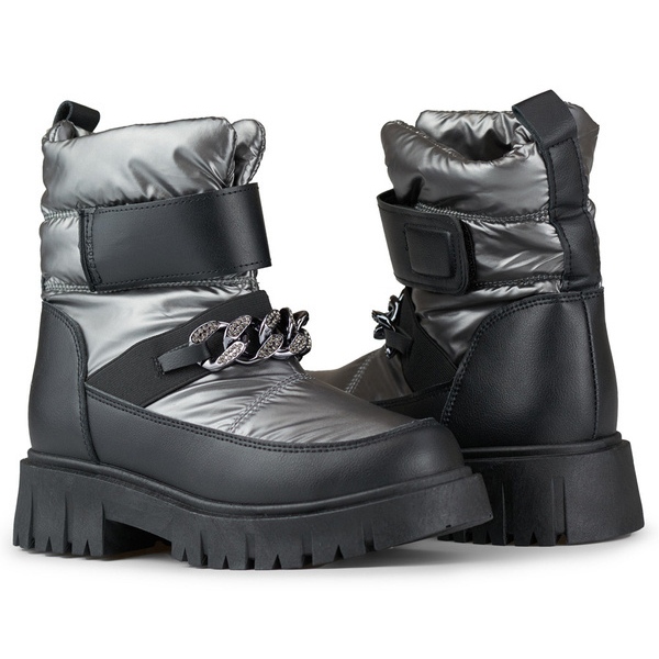 Snöskor för kvinnor med kedja och kardborre, metallic silver JH-5SI 2