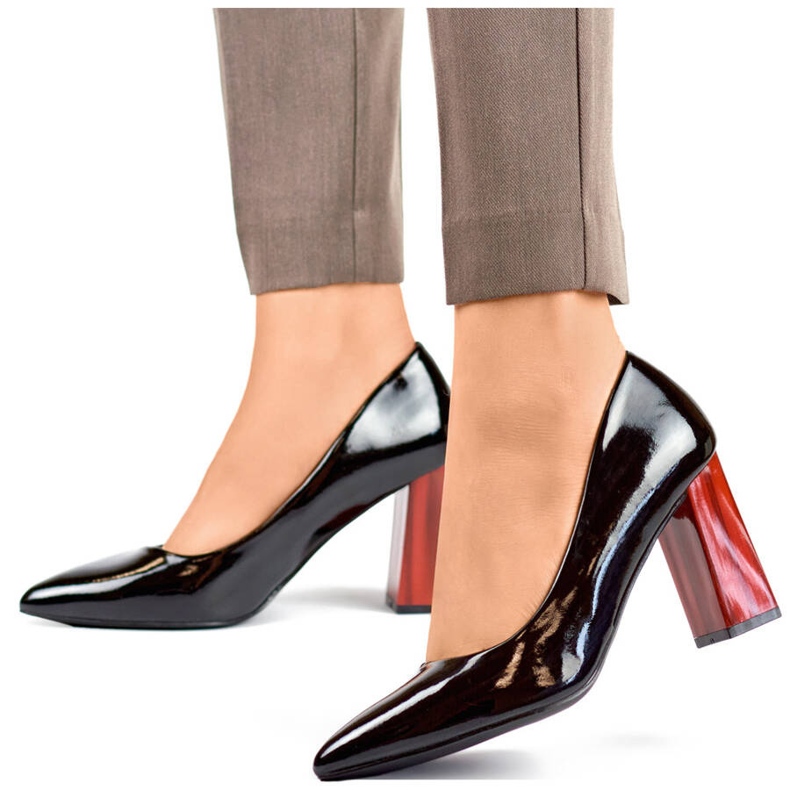 Höga röda patentpumpar för kvinnor, svarta GD-FL486B-B 1