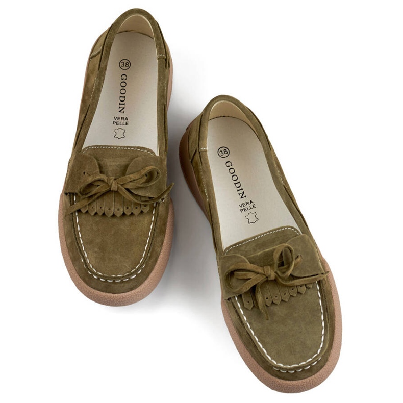 Lädermockasiner för kvinnor khakigröna Goodin GD-SW4005KH 1
