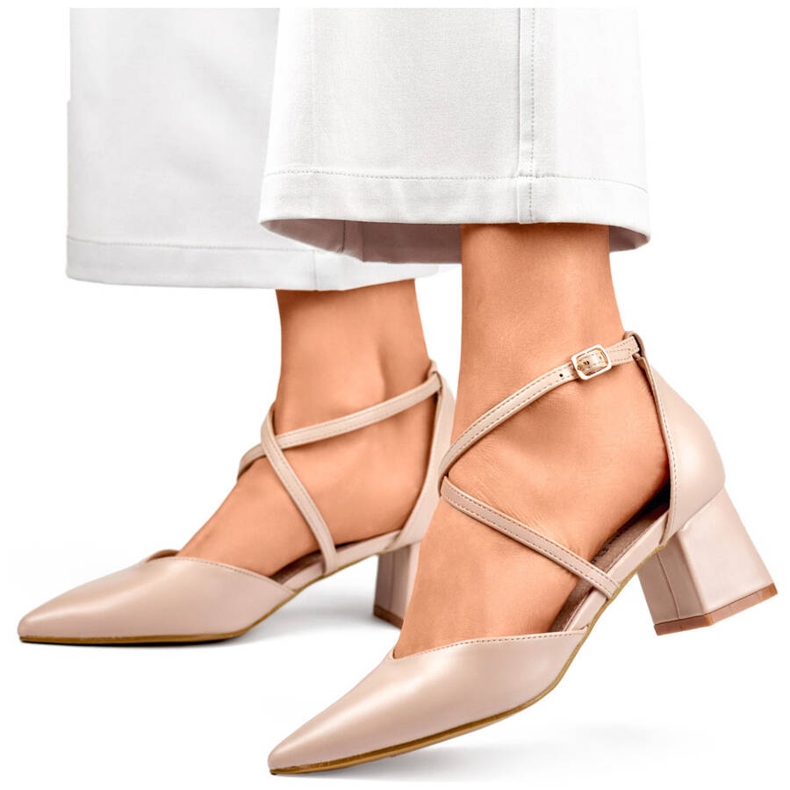 Högklackade pumps med rem, beige GD-FL1150D.BE 1