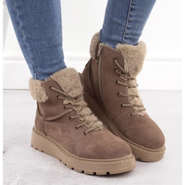 Kvinnors läderstövlar med päls på den bruna plattformen Rieker 70402-24 beige 6