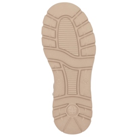 Kvinnors läderstövlar med päls på den bruna plattformen Rieker 70402-24 beige 9