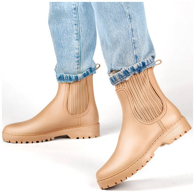 Chelsea-stövlar för dam med elastisk ovandel och strumpa, beige S27BE 1