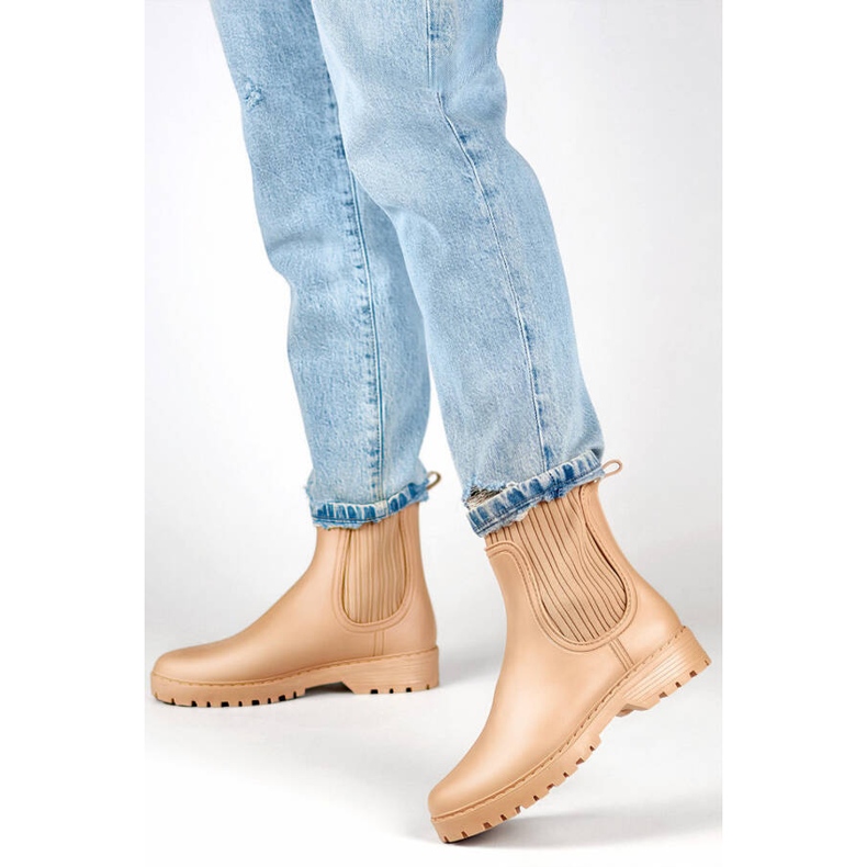 Chelsea-stövlar för dam med elastisk ovandel och strumpa, beige S27BE 2