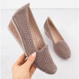 Mocka, genombrutna kilskor för kvinnor, bruna, Potocki SZ12306 1