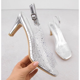 Transparenta högklackade damsandaler med silver zirkoner Potocki WS43317 1