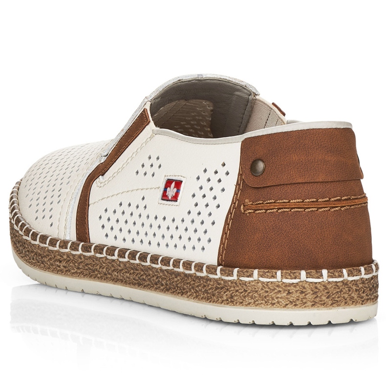 Mäns Openwork Leather Shoes, White Rieker B5297-80 vit 1