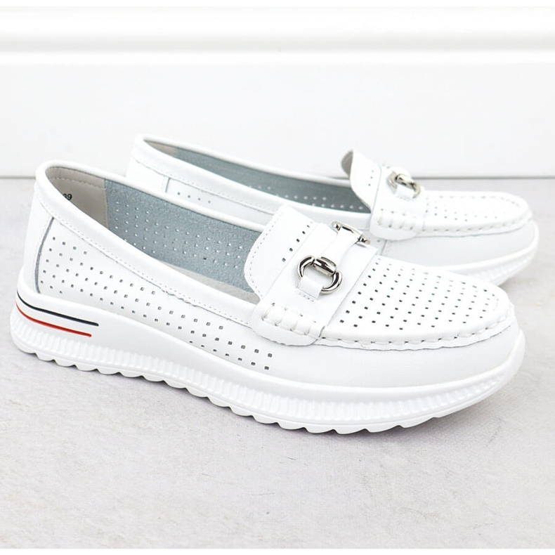 Openwork Leather Shoes, White Vinceza 95331 Loafers vit 2