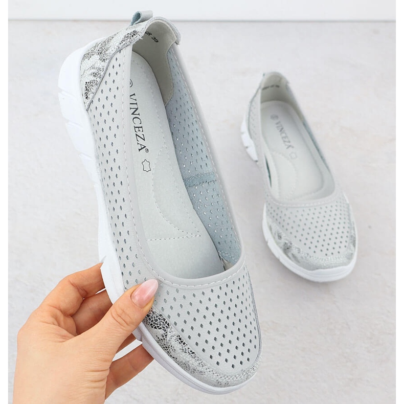 Läder Ballerinas OpenWork Comfort Grey Vinceza 95323 grå 1