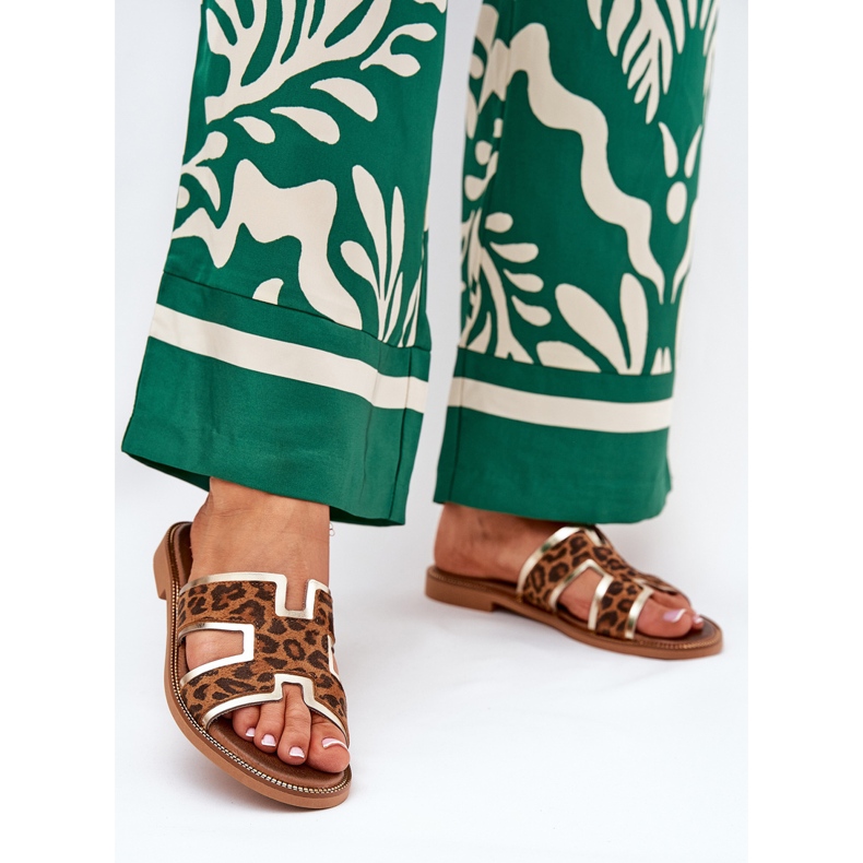 Läder Flat Leopard Flip Flops Zazoo 40383 Brown brun 2