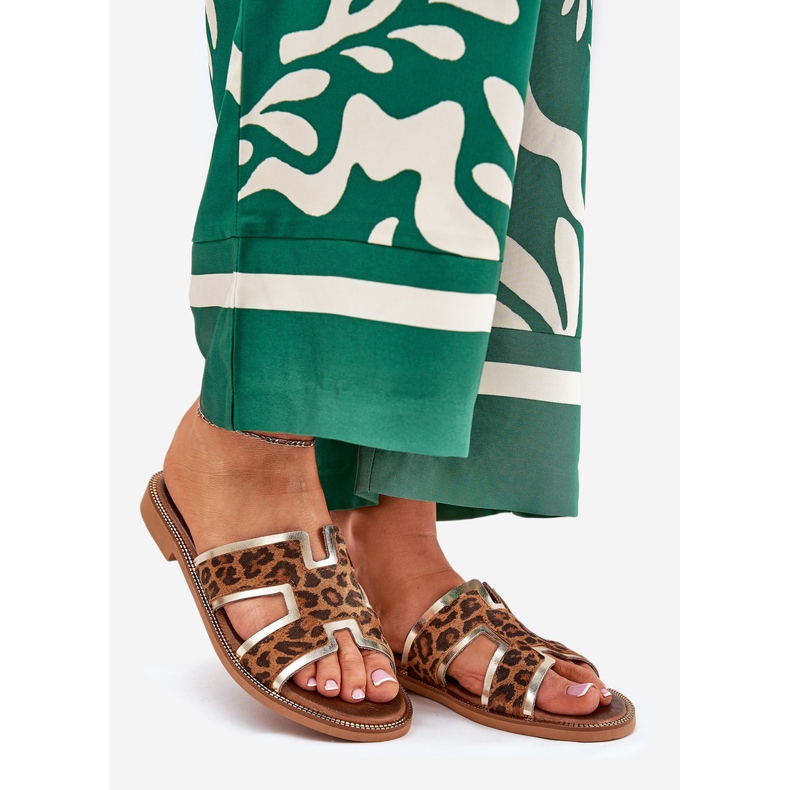 Läder Flat Leopard Flip Flops Zazoo 40383 Brown brun 1