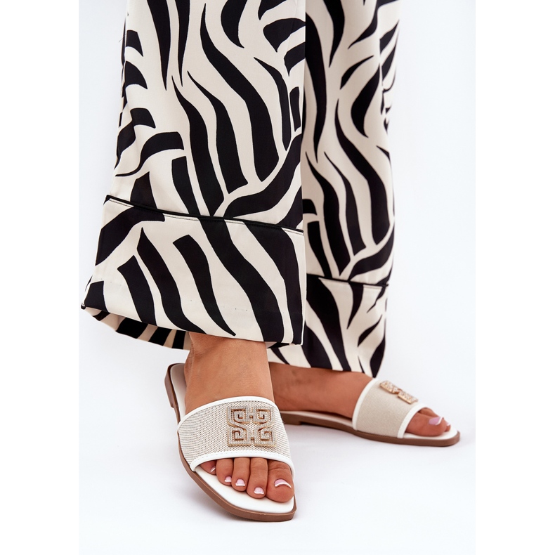 Boto Eleganta kvinnors flip flops med platt -haneed dekoration vit 2