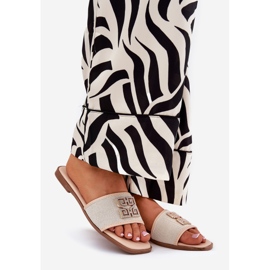 Eleganta kvinnors flip flops med platt -heed dekoration beige 1